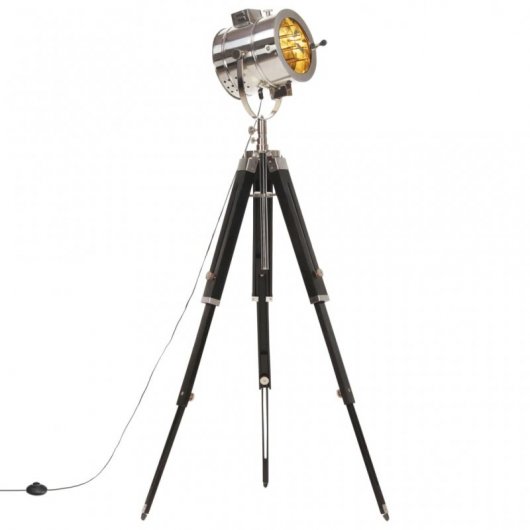 VidaXL Lampada da terra treppiede in legno massello E27 165 cm manico/nero