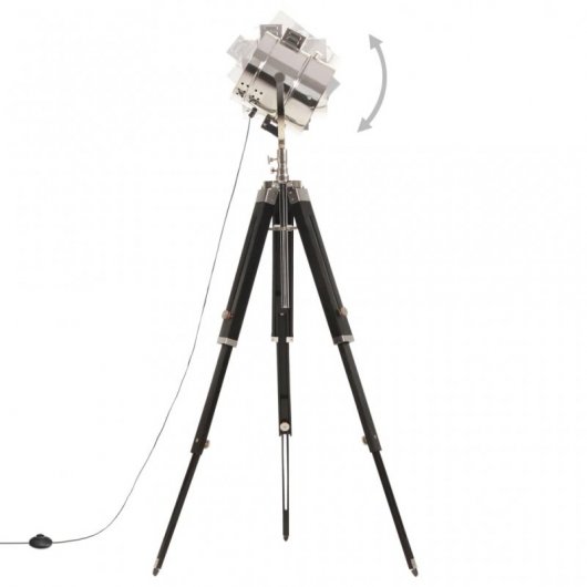 VidaXL Lampada da terra treppiede in legno massello E27 165 cm manico/nero