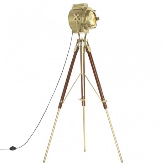 VidaXL Lampada da Terra Treppiede in Legno Massello E27 193 cm Maniglia/Oro