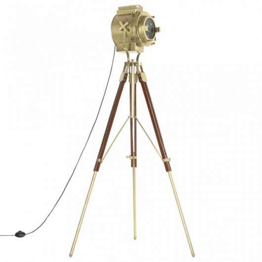 VidaXL Lampada da Terra Treppiede in Legno Massello E27 193 cm Maniglia/Oro