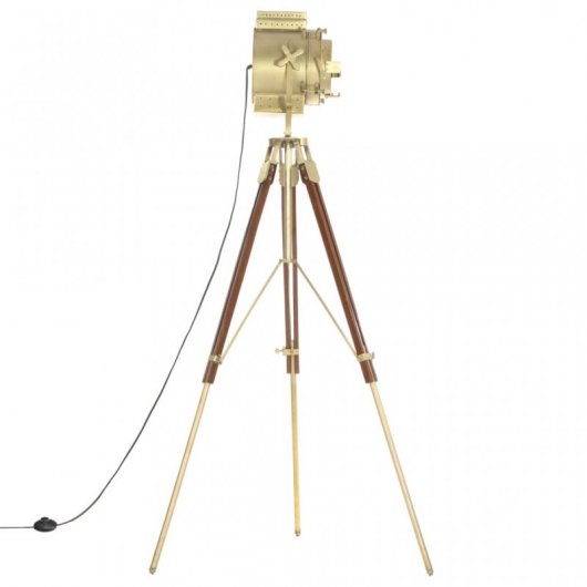 VidaXL Lampada da Terra Treppiede in Legno Massello E27 193 cm Maniglia/Oro