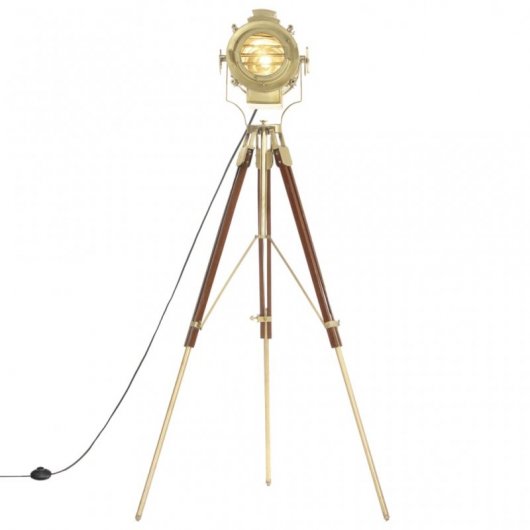 VidaXL Lampada da Terra Treppiede in Legno Massello E27 193 cm Maniglia/Oro