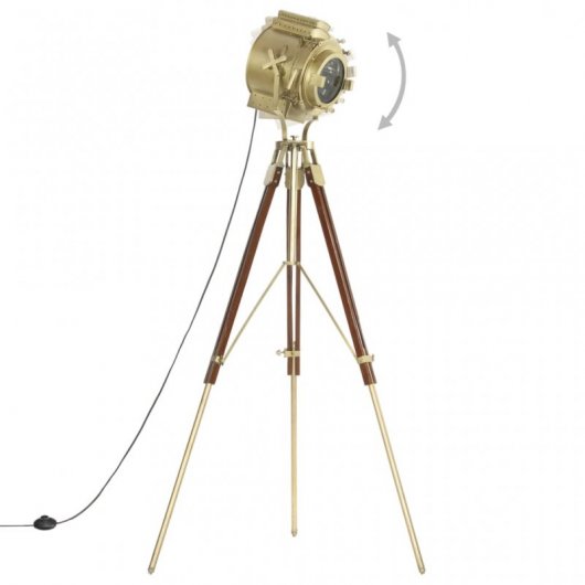 VidaXL Lampada da Terra Treppiede in Legno Massello E27 193 cm Maniglia/Oro