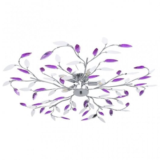 VidaXL Lampada da Soffitto Foglie di Vetro 5xE14 Viola/Bianco