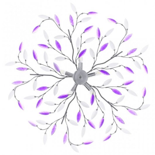 VidaXL Lampada da Soffitto Foglie di Vetro 5xE14 Viola/Bianco