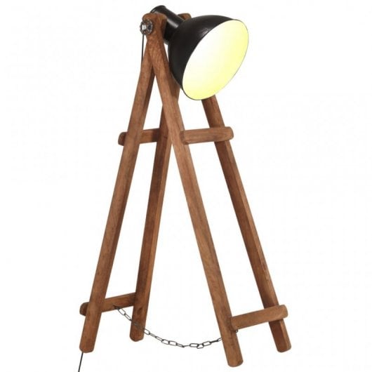 VidaXL Lámpara de Pie de Madera Maciza E27 Mango Negro