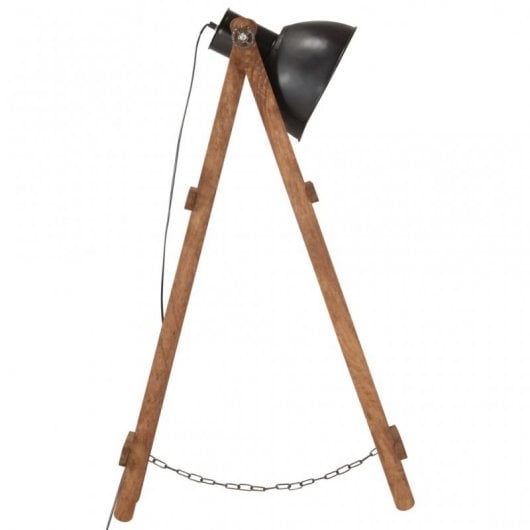 VidaXL Lámpara de Pie de Madera Maciza E27 Mango Negro