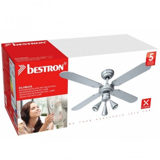 Bestron DLHB42S Ventilateur de Plafond avec Lumières Pales Réversibles 50W Gris/Bleu