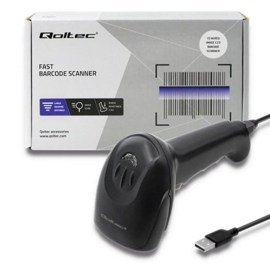Leitor de códigos de barras vidaXL Qoltec 50866 Laser 1D USB portátil 60 cm