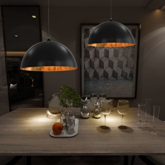 VidaXL Pack de 2 Lampes à Suspension Semi-sphérique E27 50cm Noir/Or