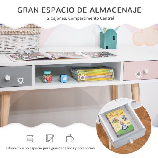 Homcom Mesa de Escritorio Infantil 100x48x76.5cm Tricolor