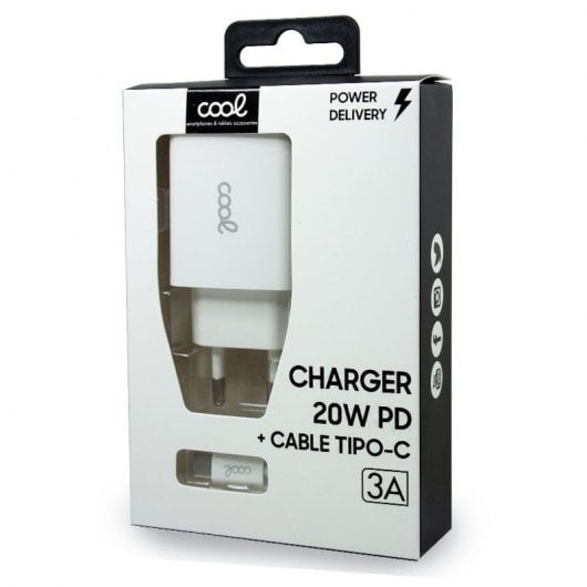 Cool Cargador de Red USB Tipo-C PD 20W + Cable Tipo-C 1.2m