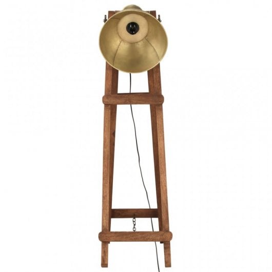 VidaXL Lámpara de Pie Madera Maciza E27 Dorada