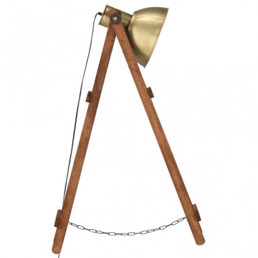 VidaXL Lámpara de Pie Madera Maciza E27 Dorada