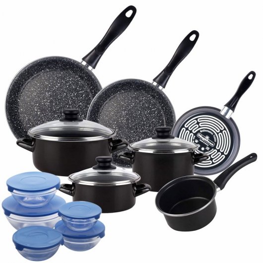 Magefesa Kenia Batería de Cocina 7 Piezas + Set de 3 Sartenes + Set de 5 Boles Azul