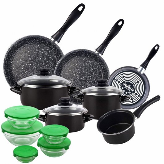 Magefesa Kenia Batería de Cocina 7 Piezas + Set de 3 Sartenes + Set de 5 Boles Verde
