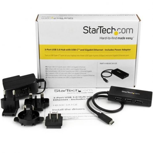 StarTech.com Hub USB-C à 3 ports avec Gigabit Ethernet - USB-C vers 3x USB-A - USB 3.0 - 5Gbps - Adaptateur d'alimentation inclus