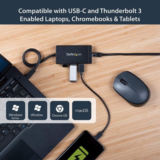 StarTech.com Hub USB-C à 3 ports avec Gigabit Ethernet - USB-C vers 3x USB-A - USB 3.0 - 5Gbps - Adaptateur d'alimentation inclus