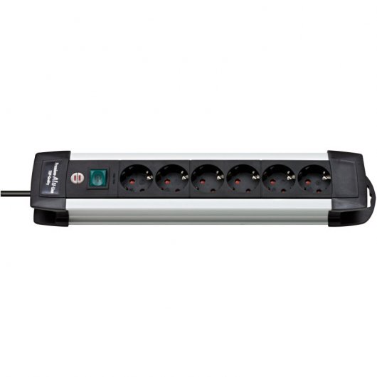 Brennenstuhl Premium-Alu-Line Regleta de Enchufes con 6 Tomas de Corriente 3m Plateado/Negro
