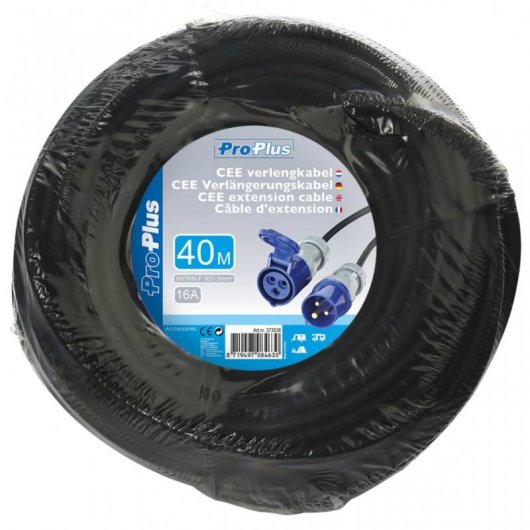 ProPlus Cable Extensión de Alimentación CEE 40m Negro