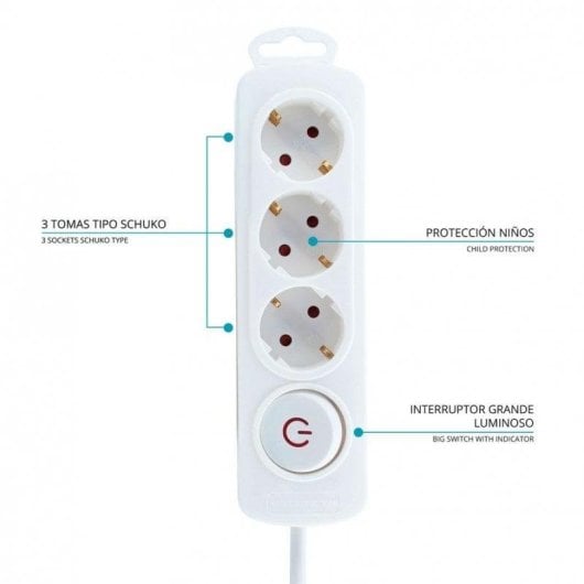 Régua de tomadas TM Electron 3 Tomadas Proteção Interruptor Branco