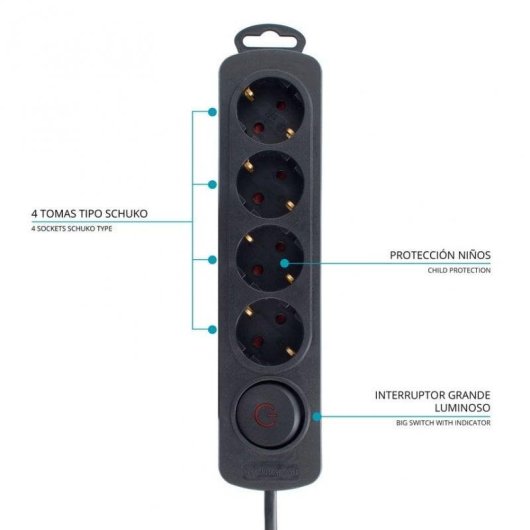 Steckdosenleiste TM Electron 4 Steckplätze mit Schutz und Schalter schwarz