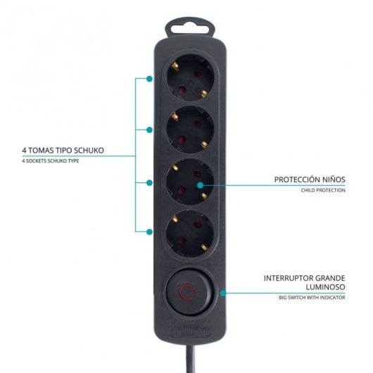 TM Electron Regleta 4 Tomas con Protección Negro