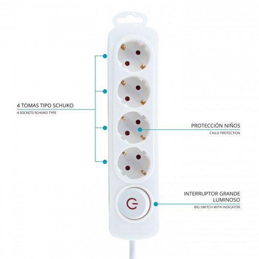 TM Electron Regleta 4 Tomas con Protección Blanco