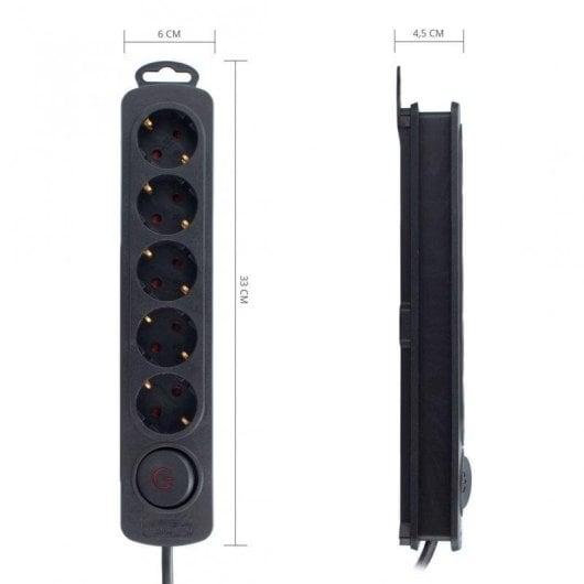 Régua de tomadas TM Electron 5 Tomadas com Proteção e Interruptor Preto