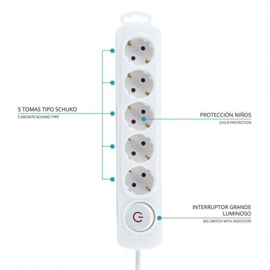 TM Electron Regleta 5 Tomas con Protección Blanco