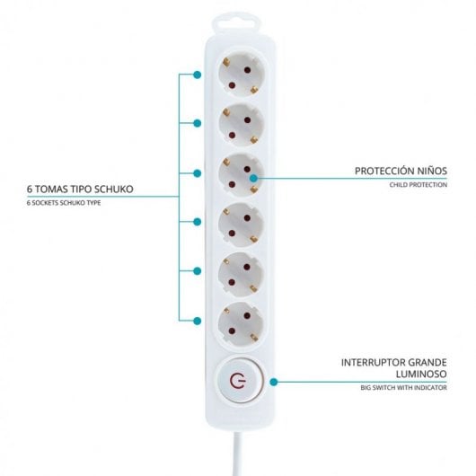Multiprise Electron TM 6 Prises avec Protection Blanche