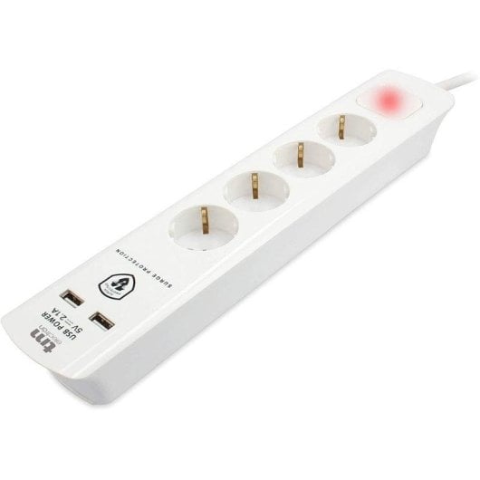 Multiprise TM Electron 4 Prises 2 USB Protection Interrupteur Blanc