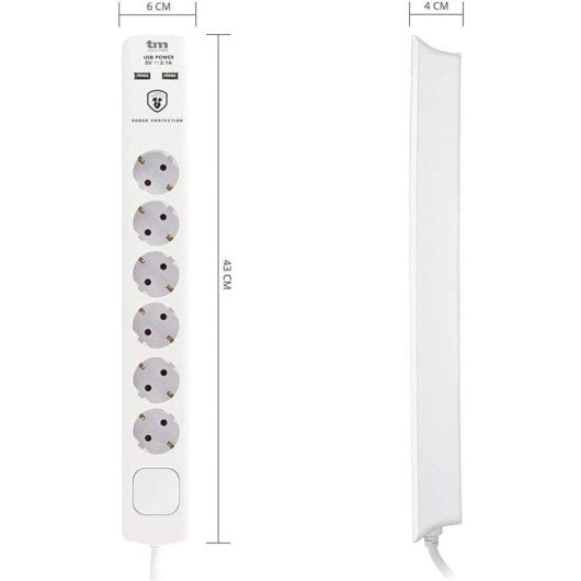 Multipresa TM Electron 6 prese 2 USB protezione sovratensione interruttore 1,4 m