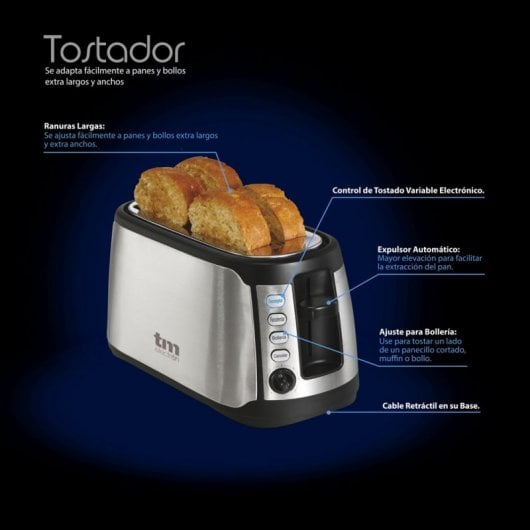 Grille-Pain Electronique TM 4 Tranches XXL 1400W Inox