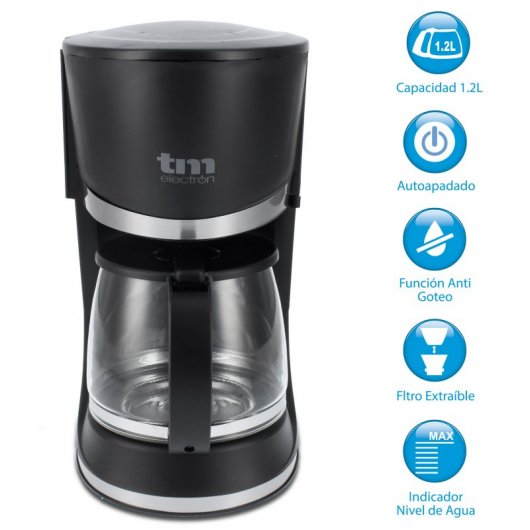 TM Electron Filterkaffeemaschine, 10 Tassen, 800 W, Schwarz