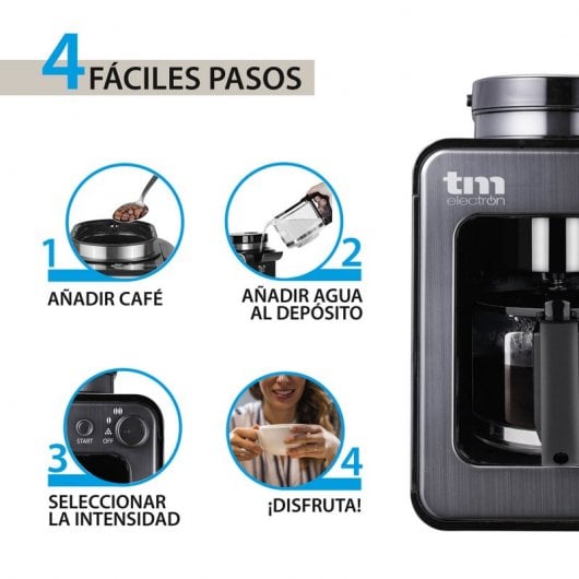 TM Electron Mini Cafetera de Goteo con Molinillo 4 Tazas 600W Gris