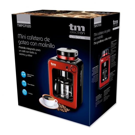 TM Electron Mini Cafetera de Goteo con Molinillo 4 Tazas 600W Roja