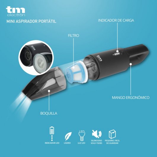 TM Electron Mini Aspirador Portátil Recarregável Preto