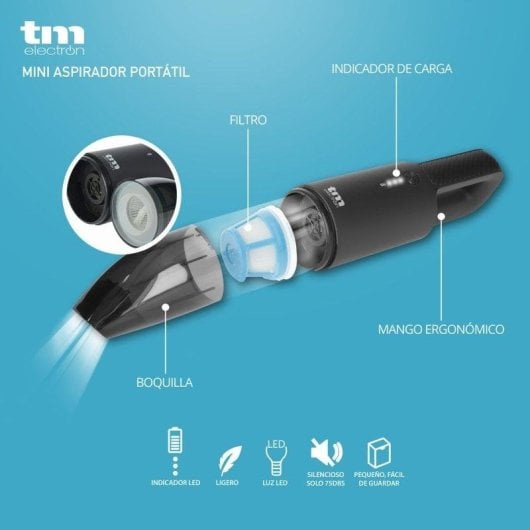 TM Electron Mini Aspirador Portátil Recargable Negro