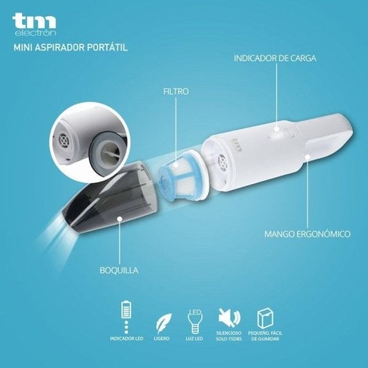 Aspirador de Mão TM Electron TMPASM002 80W 12min Filtro HEPA Ultraleve Espaços Pequenos