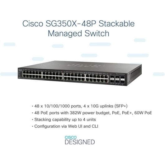 Cisco SG350X-48P Switch 48 Puertos Gigabit PoE + 2 SFP+