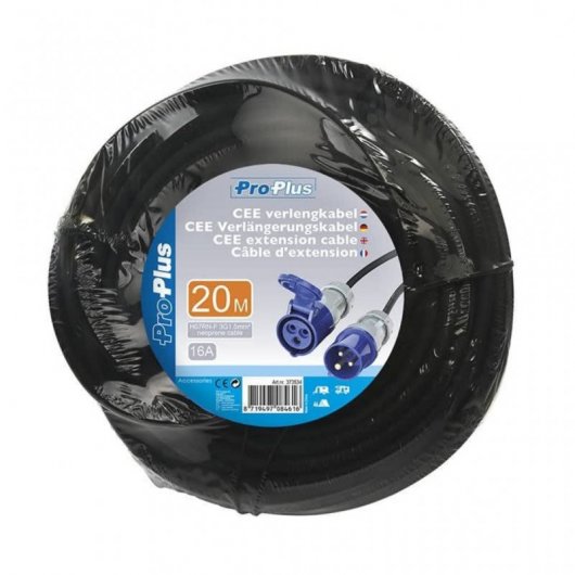 ProPlus Cable Extensión de Alimentación Schuko 20m Negro/Azul