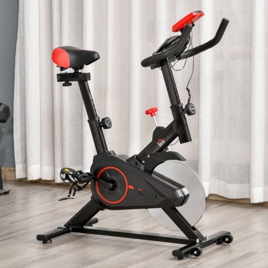 HomCom Bicicleta Estática Negro/Rojo