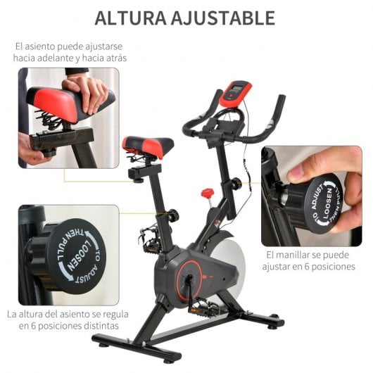 HomCom Bicicleta Estática Negro/Rojo