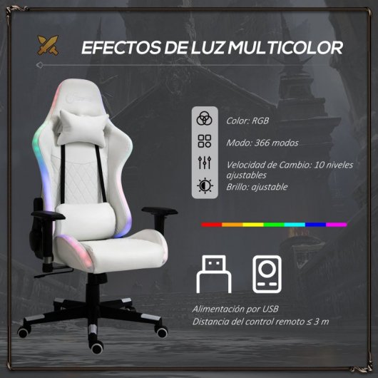 Vinsetto Silla Gaming RGB Blanco/Negro
