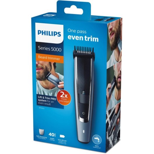 Máquina de Cortar Cabelo Philips BT5502/16 Sem Fio 40 Comprimentos 90min 2 Pentes À Prova de Água Carga Rápida