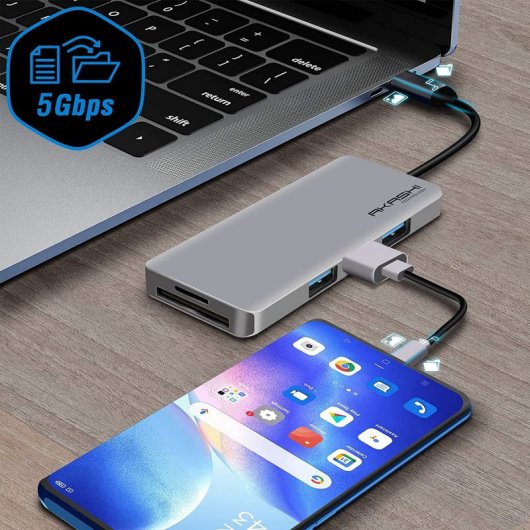 Akashi ALTHUB7IN1TC Hub USB-C a USB-C/HDMI/USB 3.0/SD/MicroSD