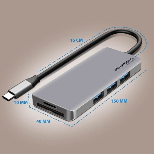 Akashi ALTHUB7IN1TC Hub USB-C a USB-C/HDMI/USB 3.0/SD/MicroSD