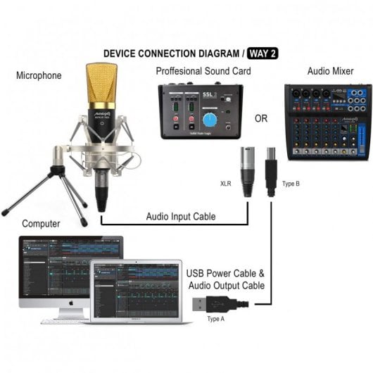 Audibax Berlin 1800 Gold Pack Micrófono Estudio Gran Diafragma