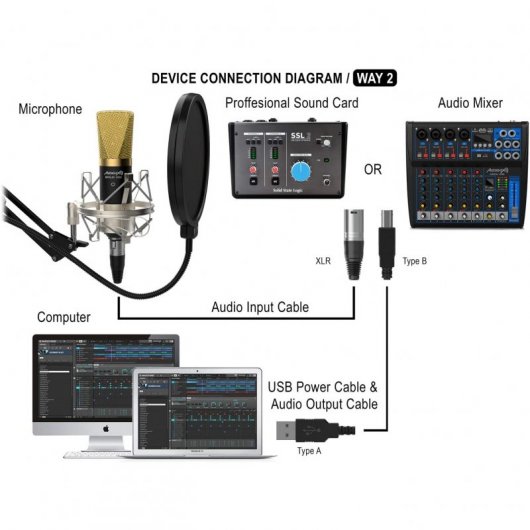 Audibax Berlin 1800 Gold Pro Pack Micrófono Studio Gran Diafragma
